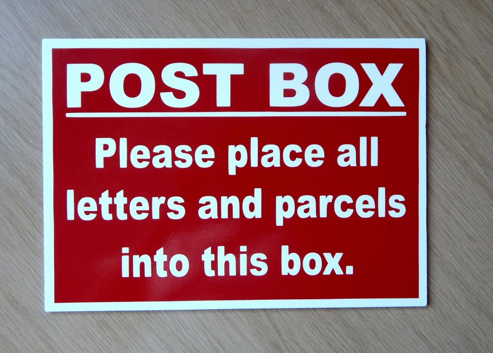 Post Box sign for letters and parcels. Plastic Indoor/Outdoor sign. (BL